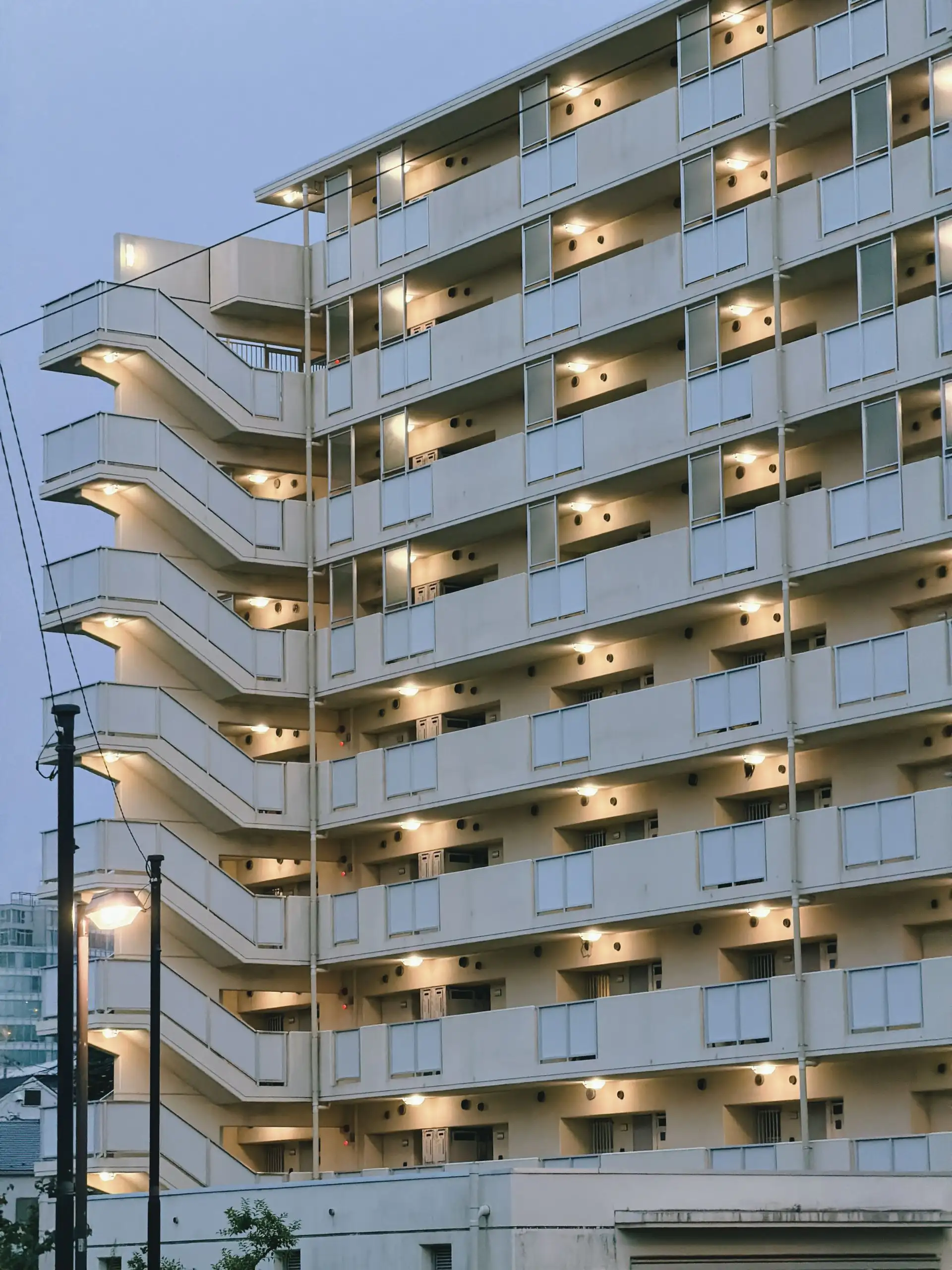 Residential accommodation block at dusk