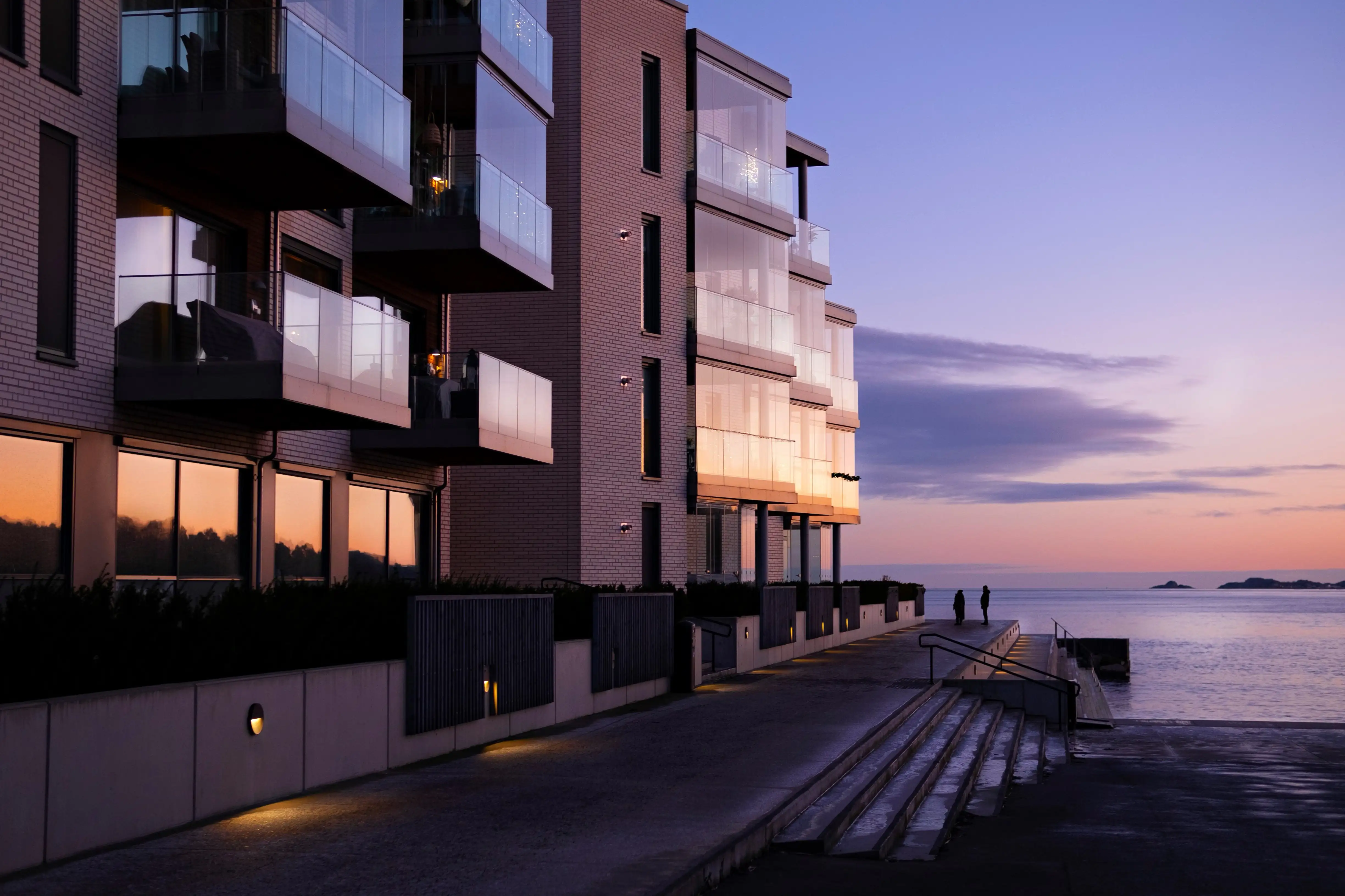 Purpose-built accommodation at sunset